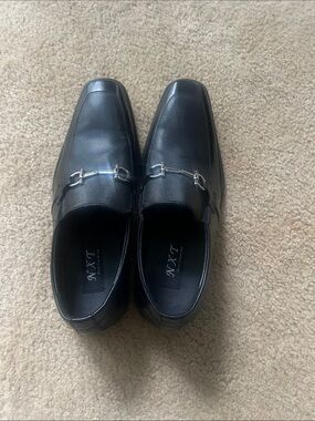 NYX Black Leather Silver-Bit Slip-On Loafers